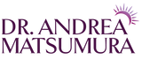 Logo for Dr. Andrea Matsumura with a stylized sun design above the text on a white background.